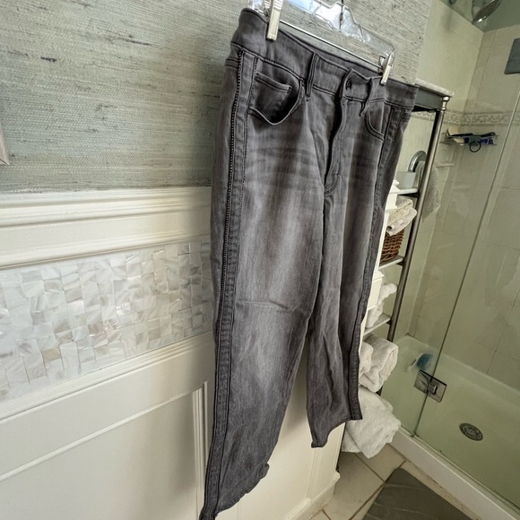 14s 14 short whbm straight embellished jeans gray side stripe beads cropped - Picture 11 of 16